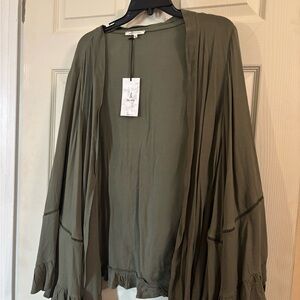 Olive Green Women's Cardigan bell sleeves size large